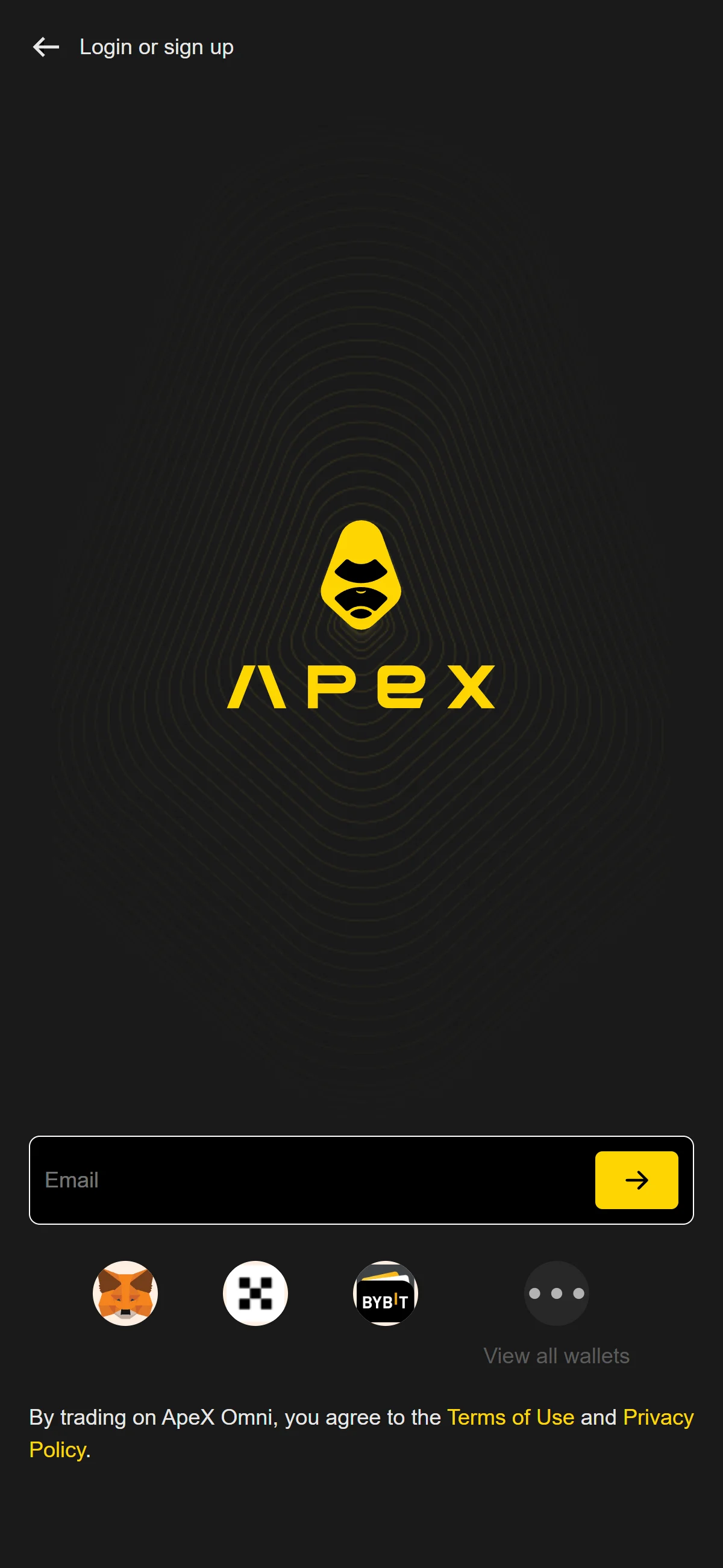 Mobile login screen