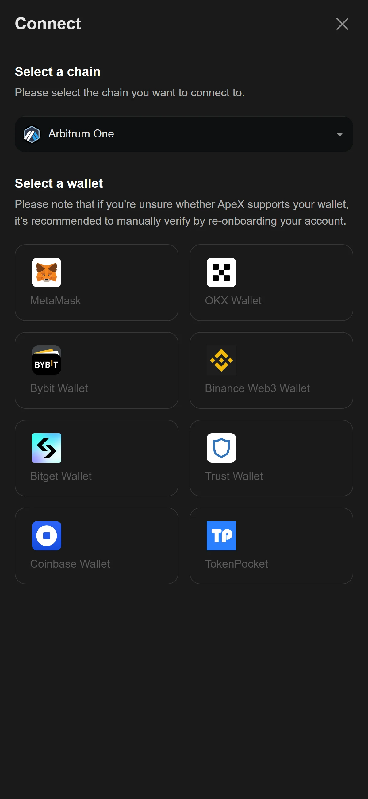 Chain and wallet selection
