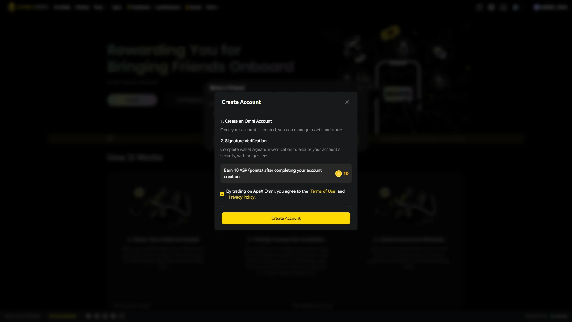 Create account dialog
