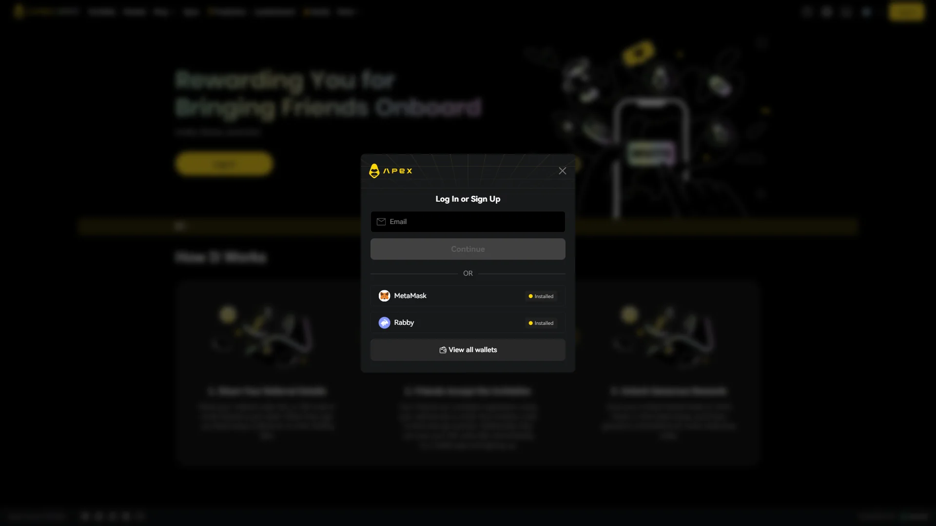 Login dialog wallet options