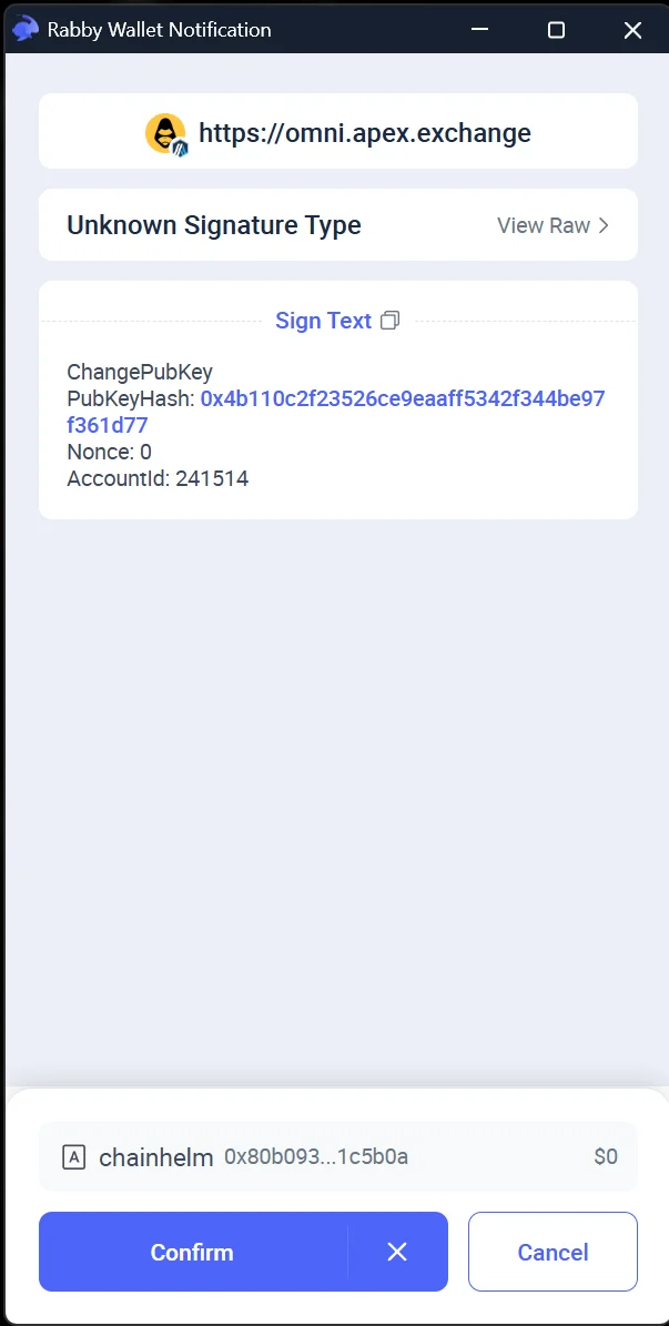 Account key confirm state