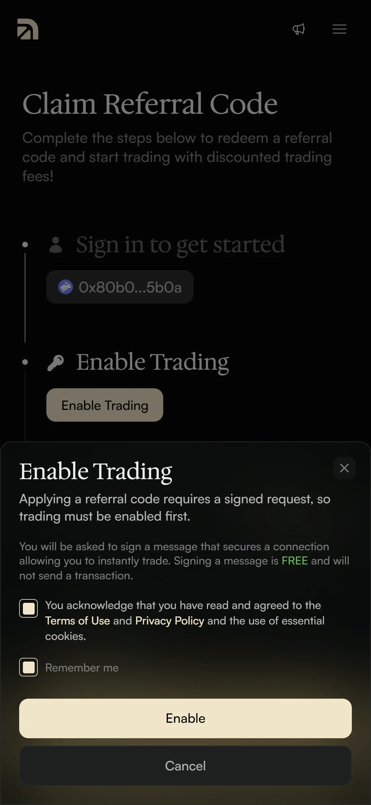 Nút "Enable" đã sẵn sàng