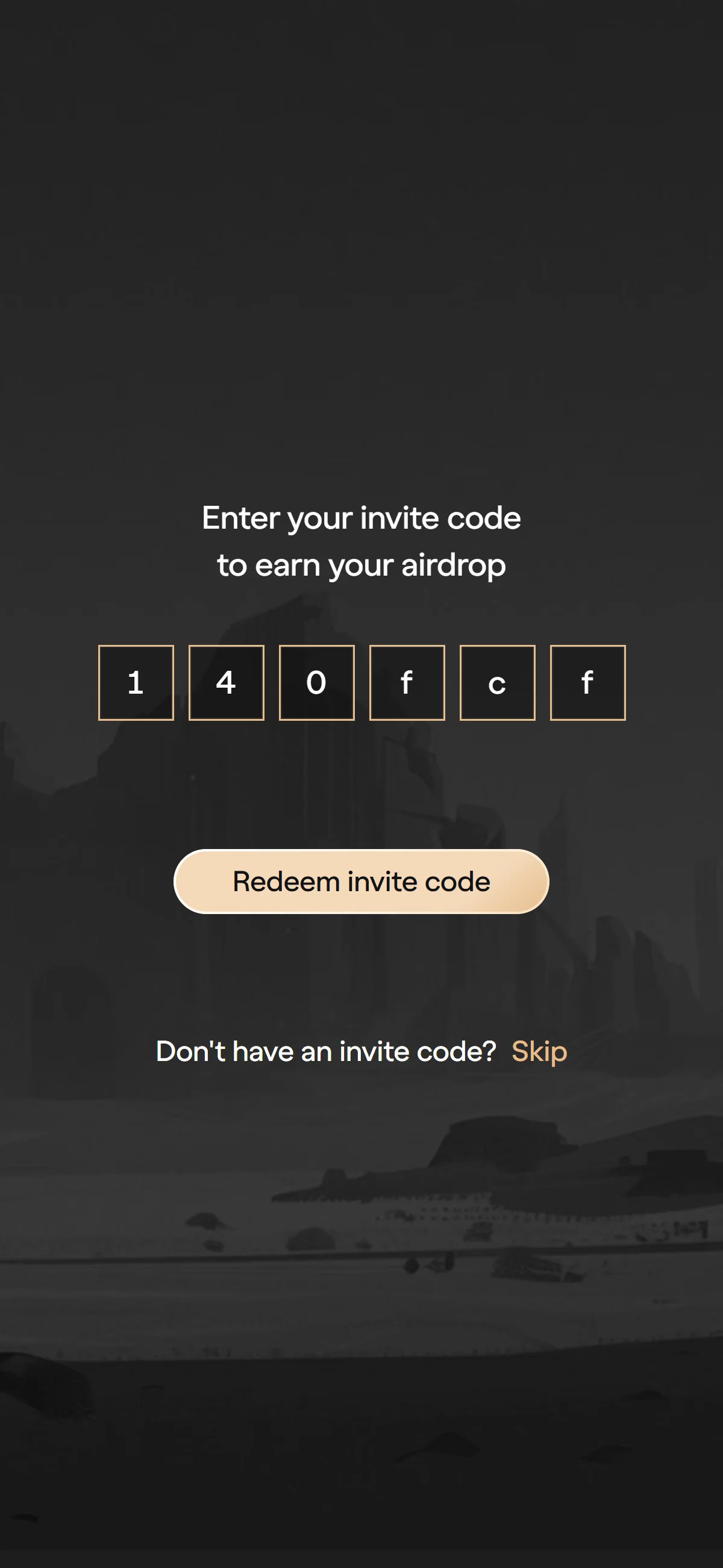 Invite code entry