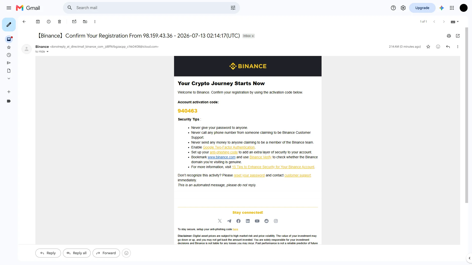 The confirmation email