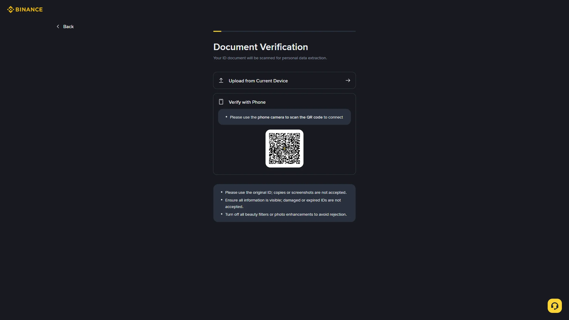 The document upload options