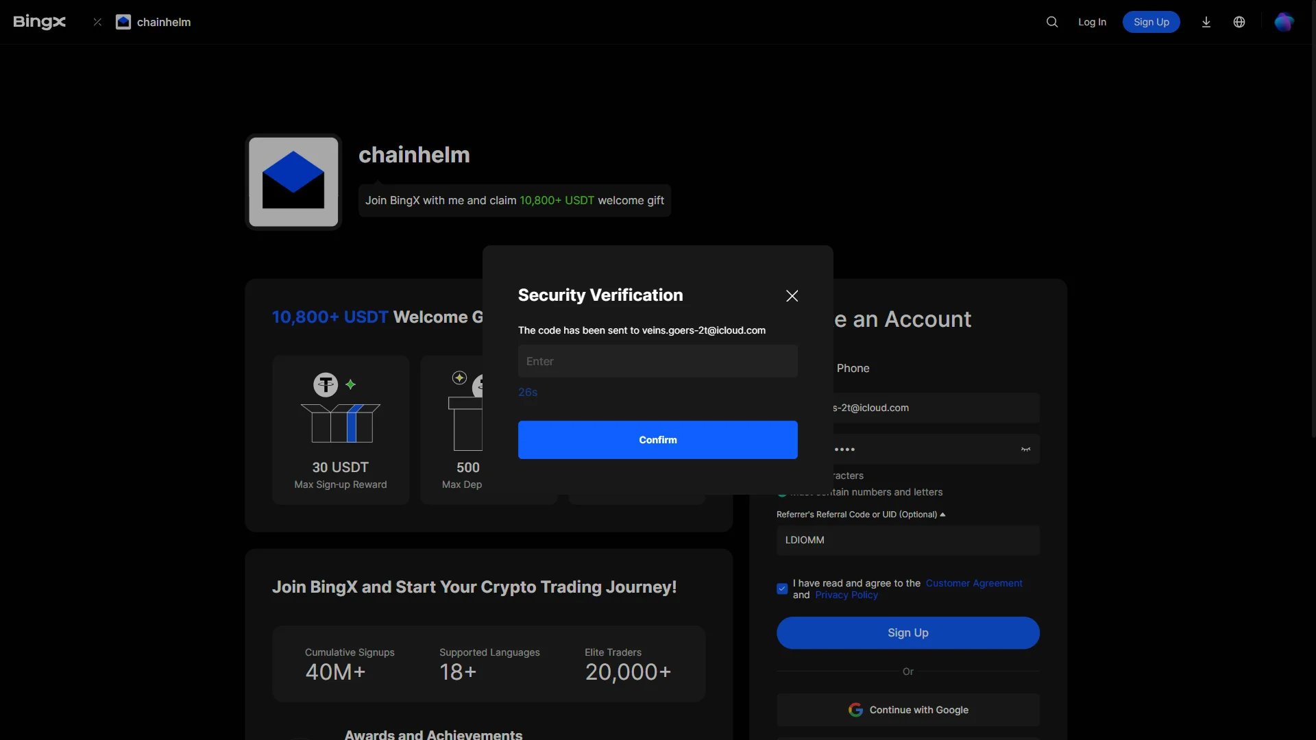 The security verification window