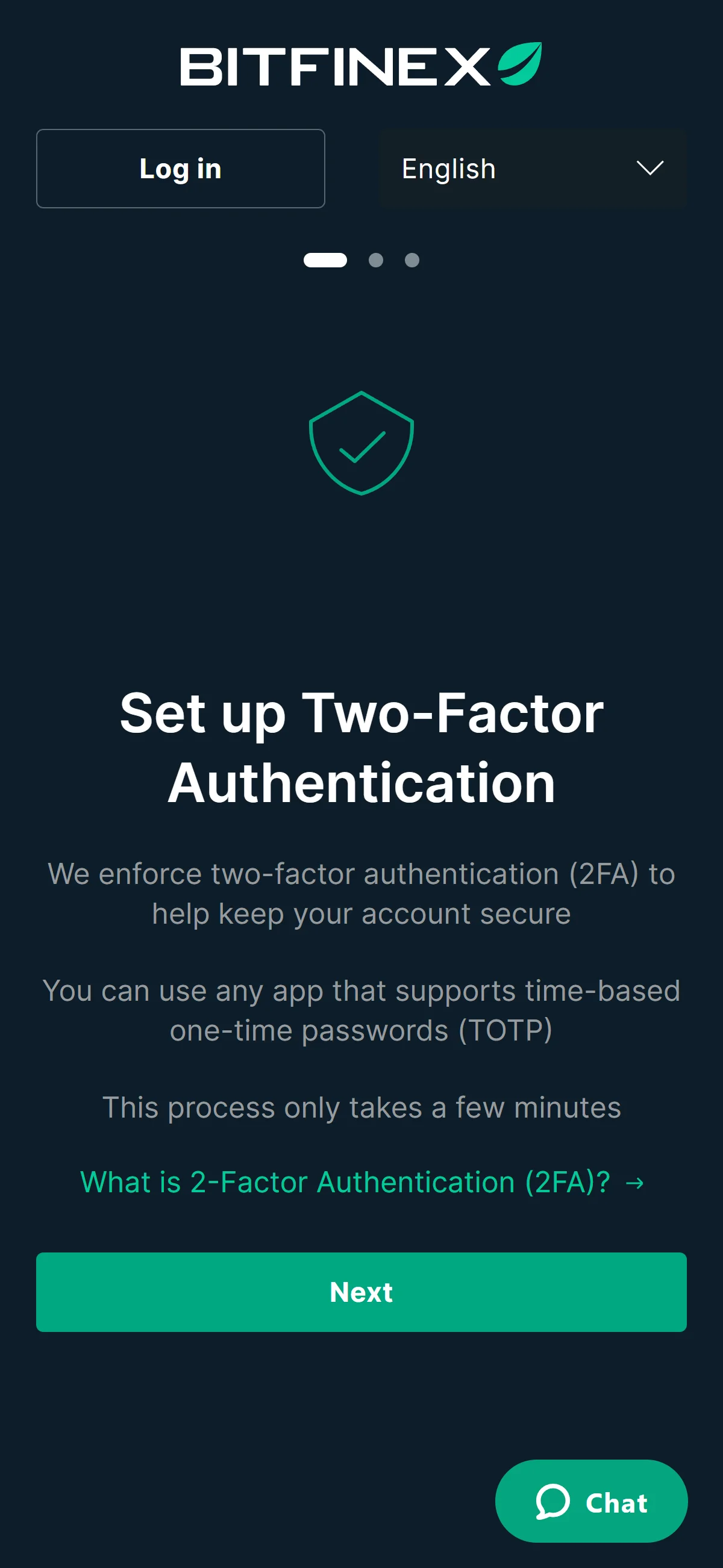 Two-factor setup, step one