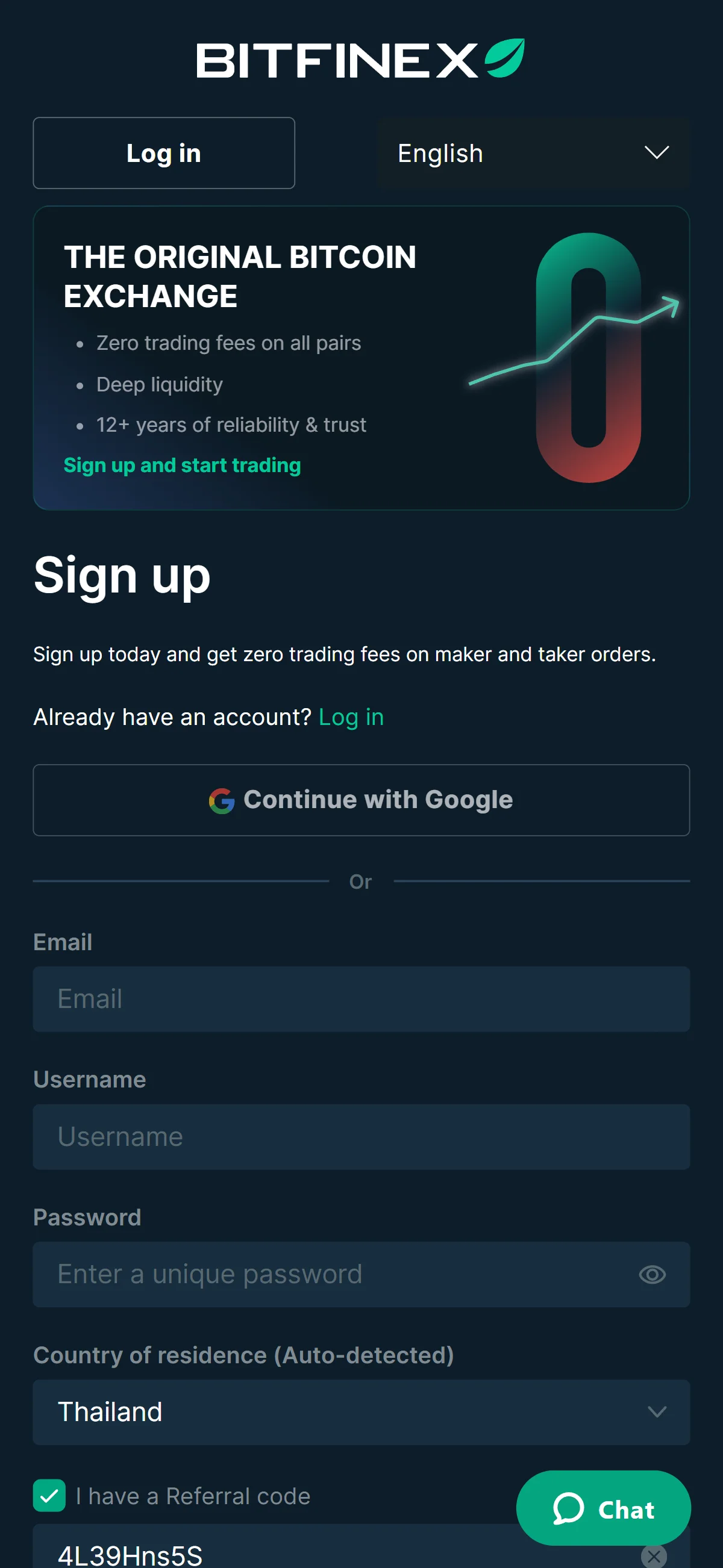 Sign-up form, referral applied