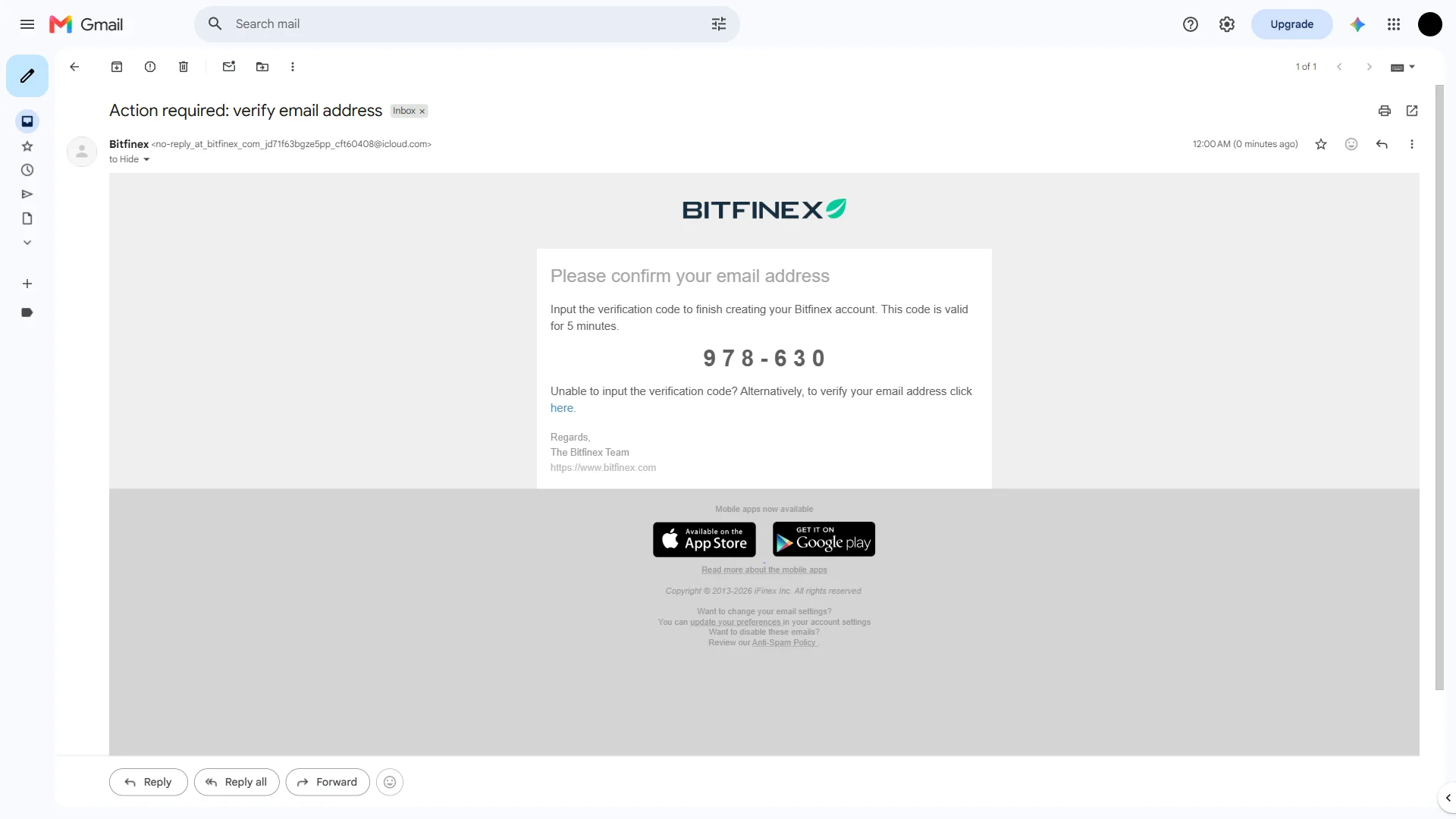 Verification email