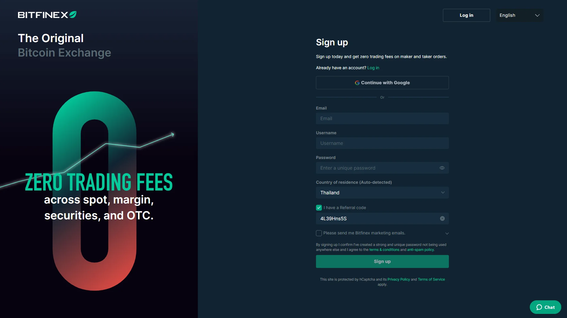 Sign-up form, referral applied