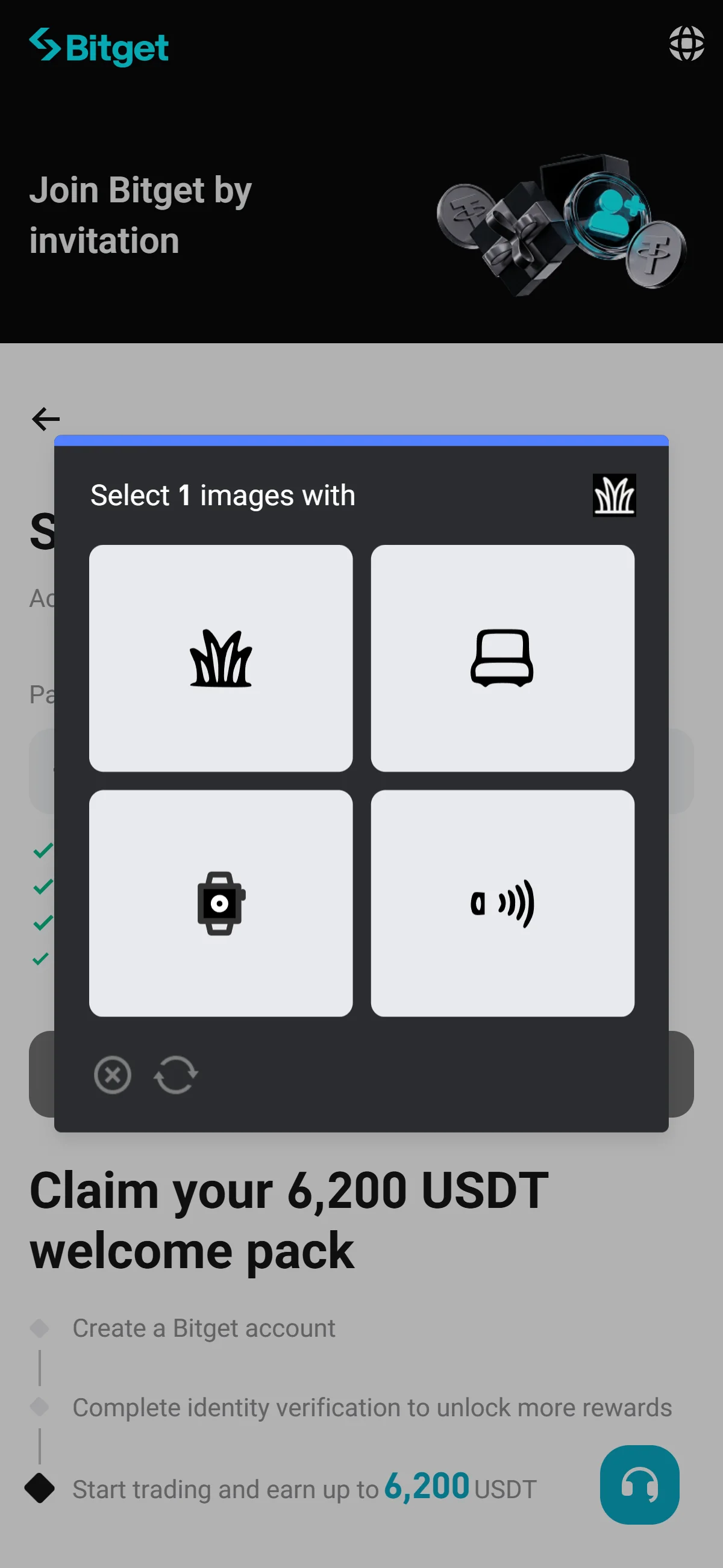 A pop-up asking you to pick the one image that matches the icon from a 2x2 grid.