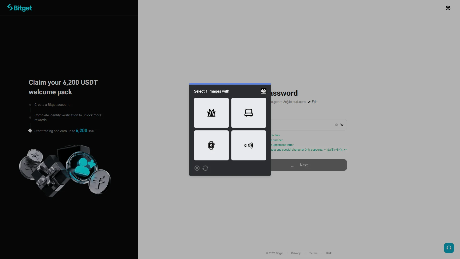 A pop-up asking you to pick the one image that matches the icon from a 2x2 grid.