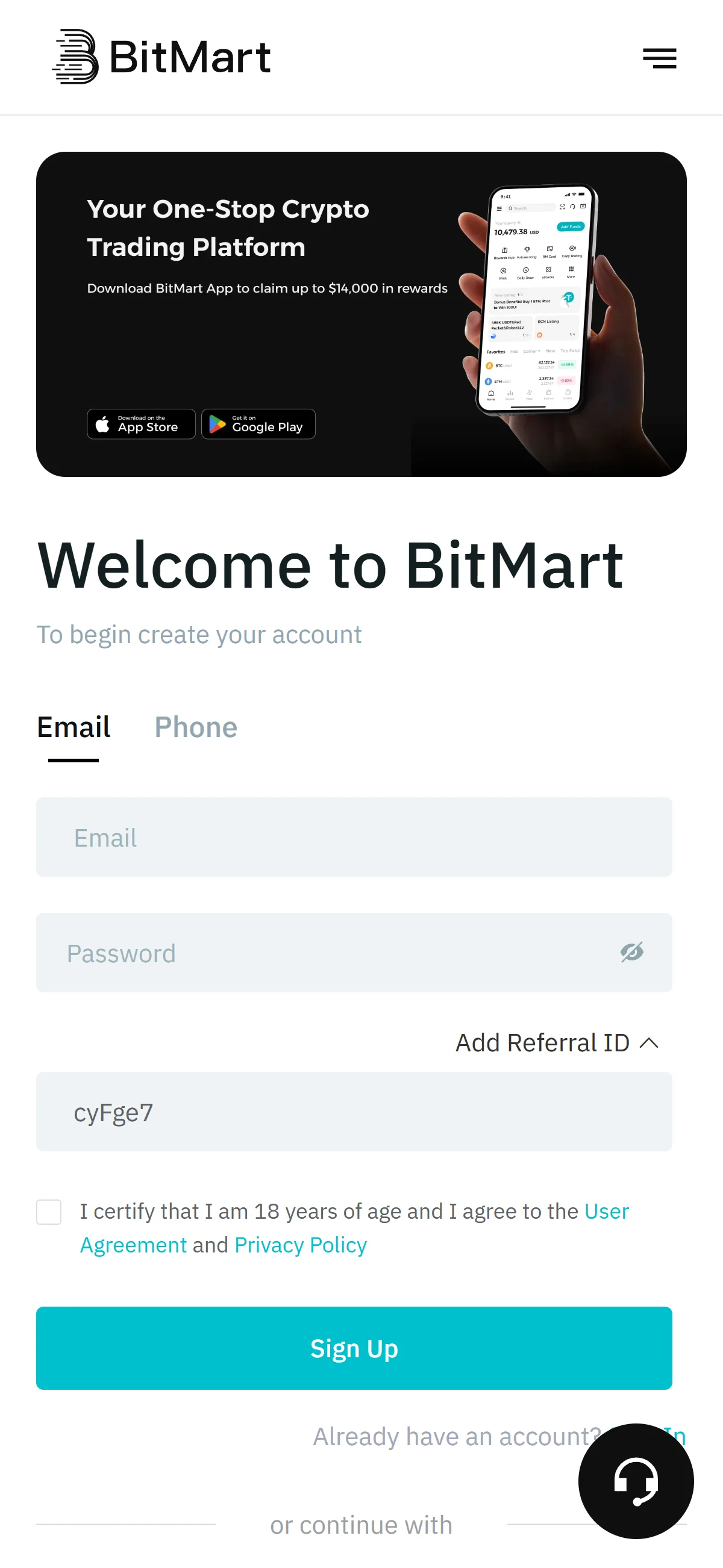 Empty sign-up form