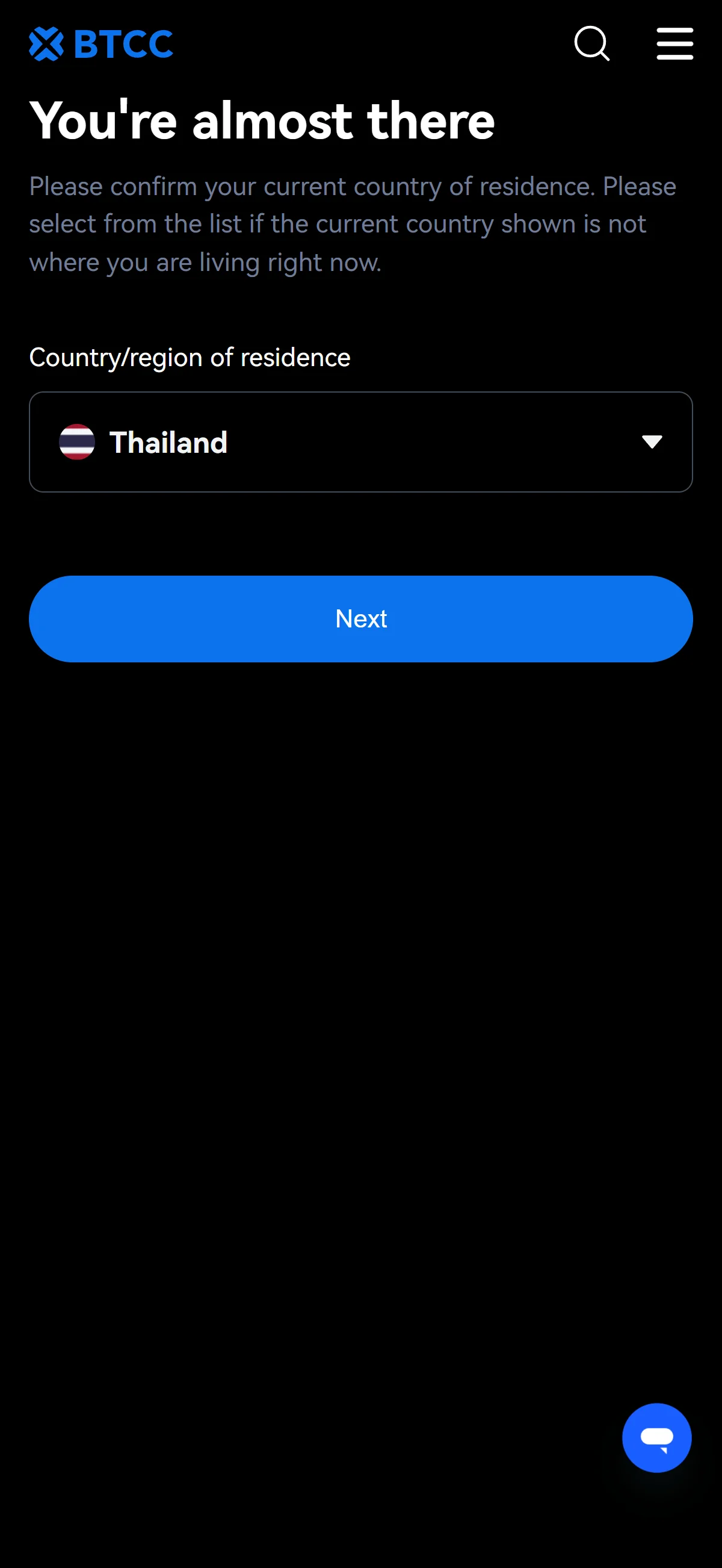 Country of residence confirmation