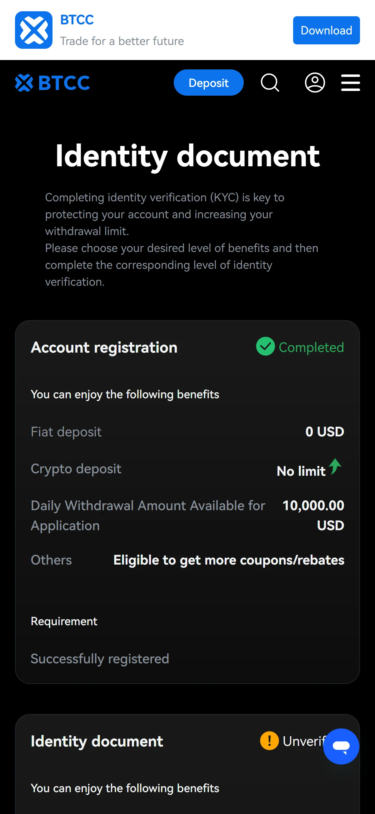 KYC tier selection