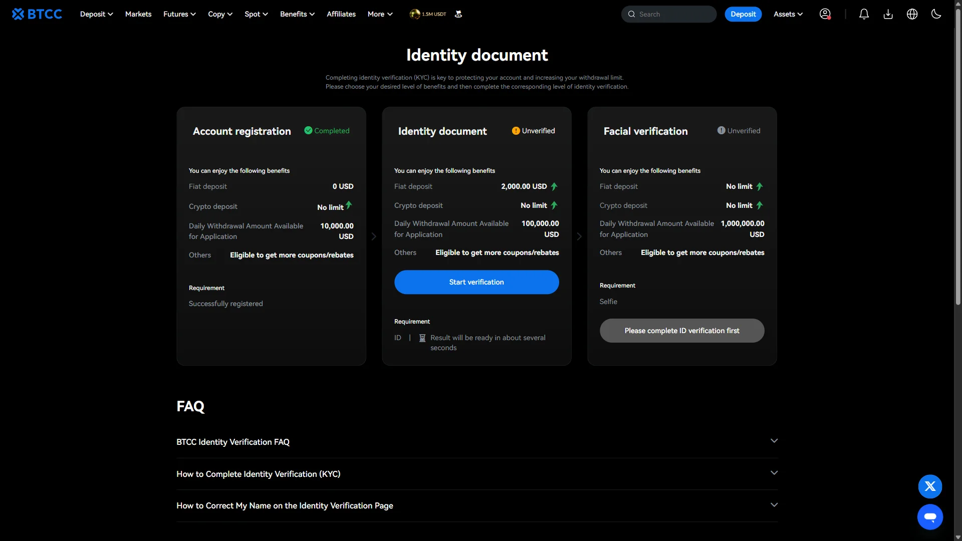 KYC tier selection