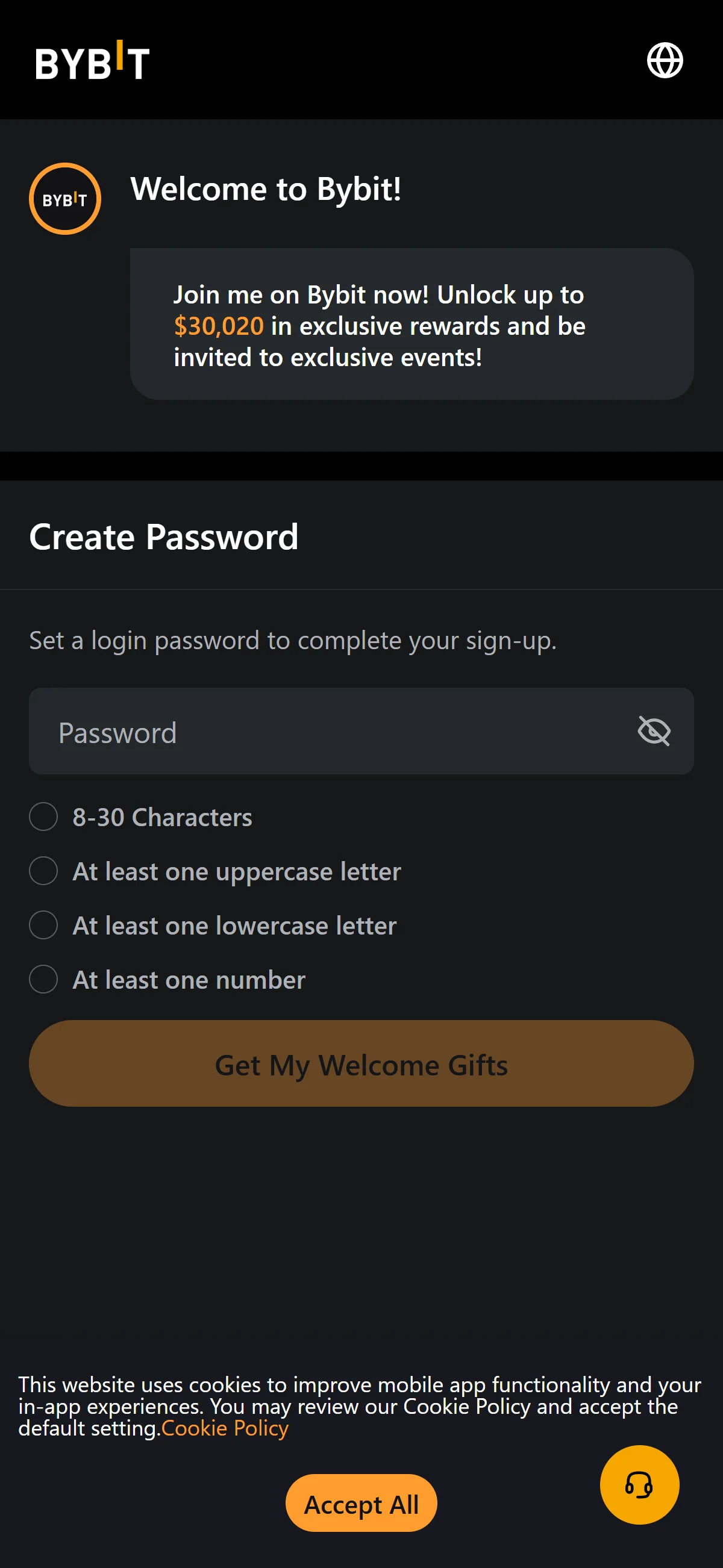 Password requirements checklist