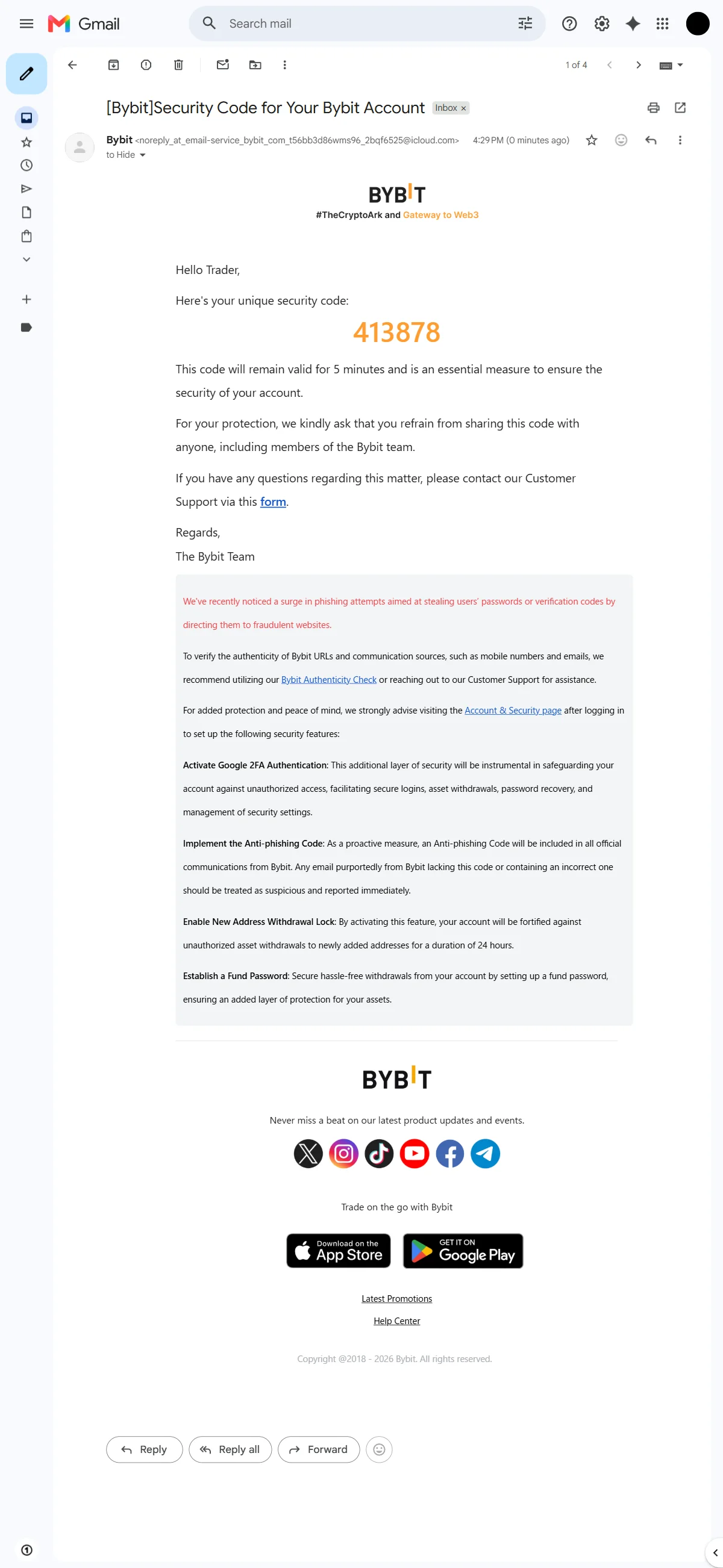 Bybit security code email