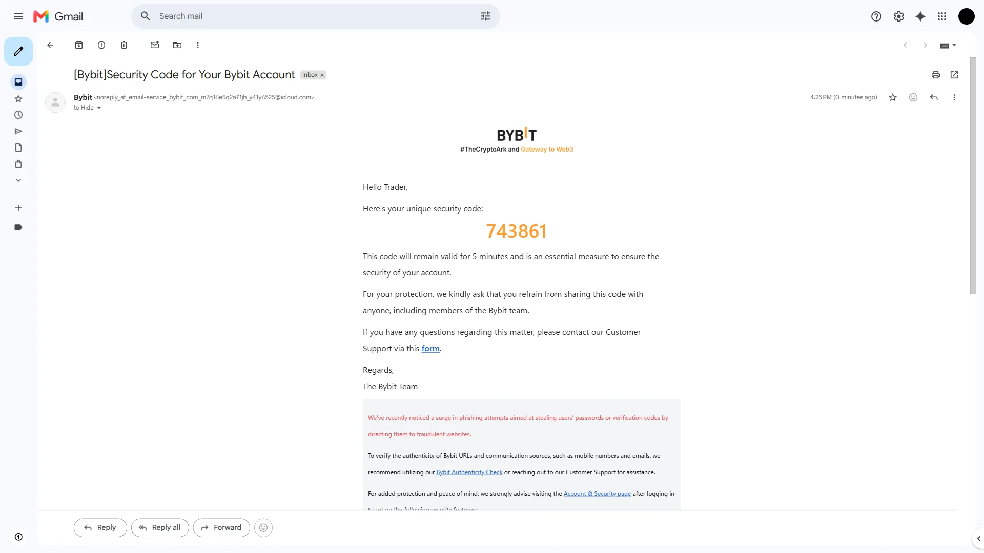 Bybit security code email