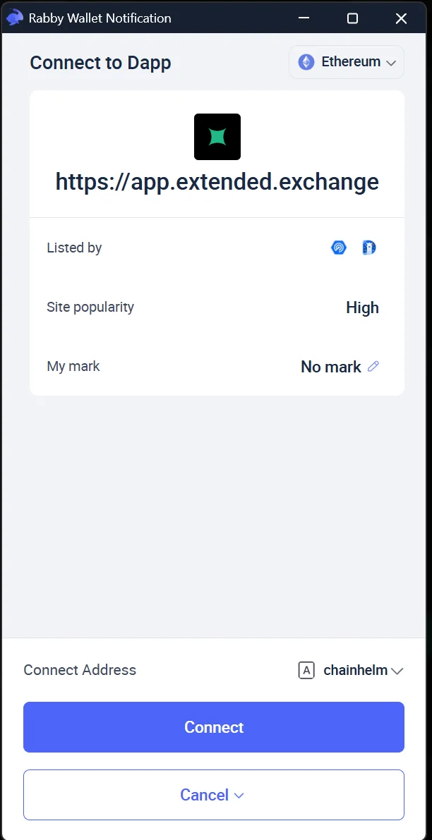 Wallet connection request