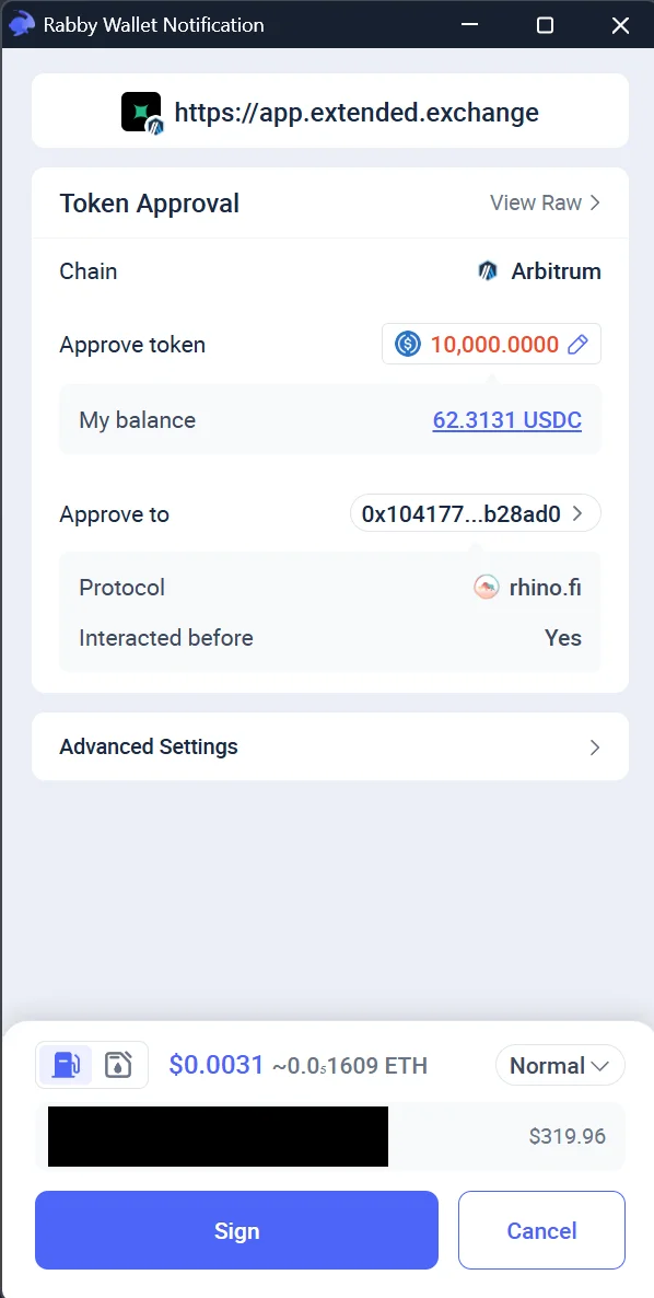 Token approval request