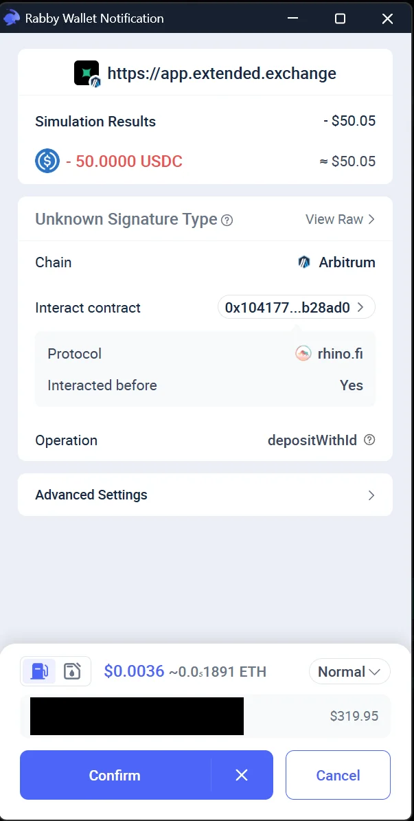 Confirm the deposit transaction