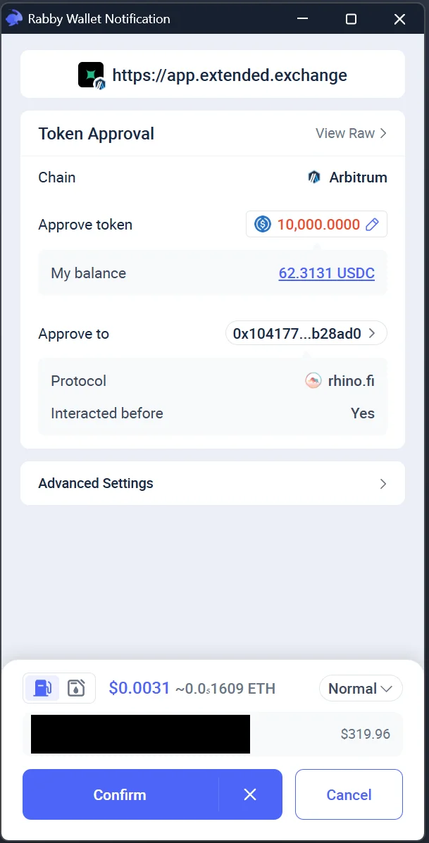 Confirm the token approval
