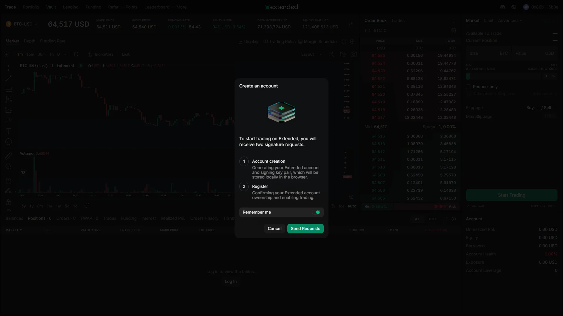 Account creation dialog