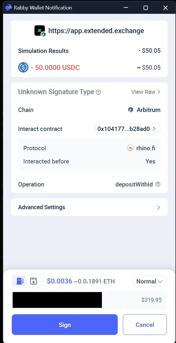 Deposit transaction request