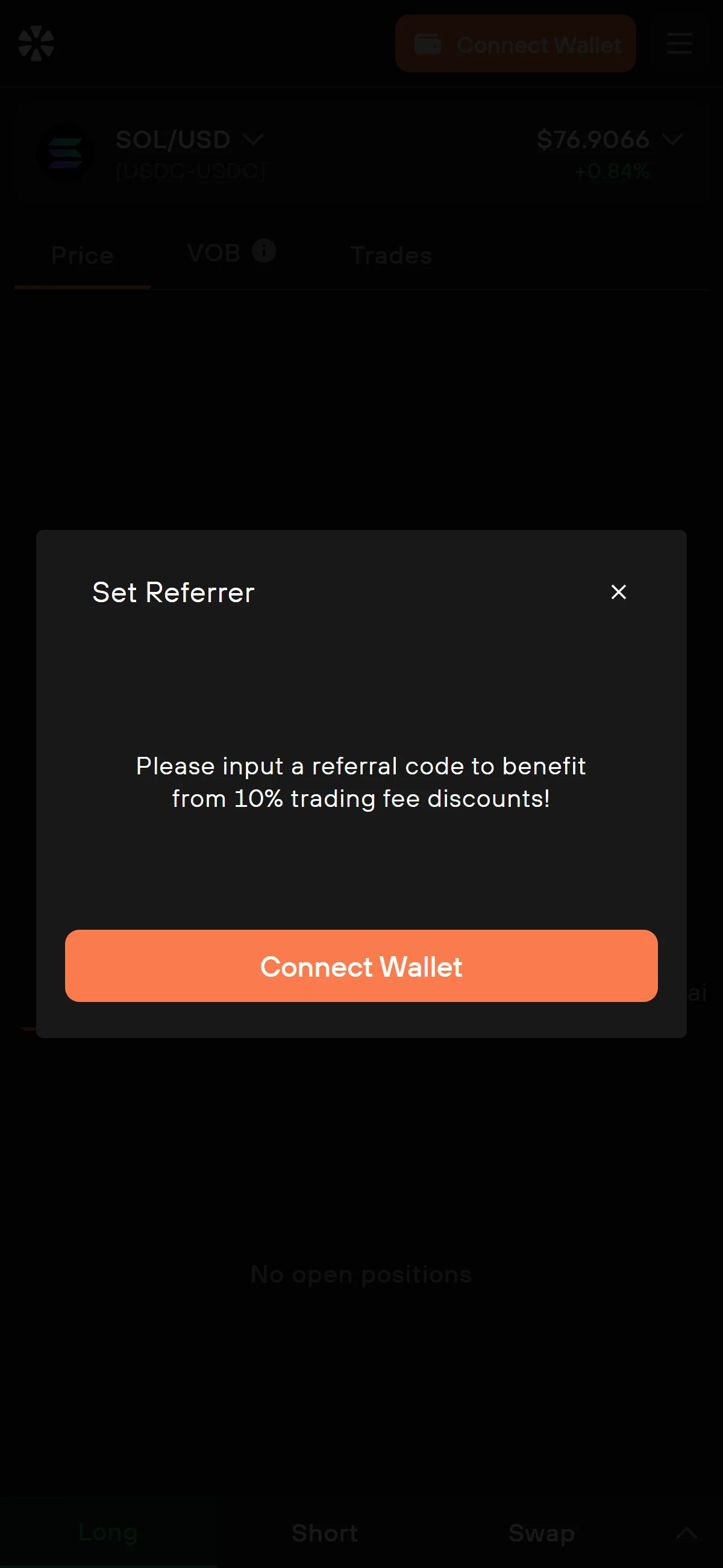 "Set Referrer" panel before connecting