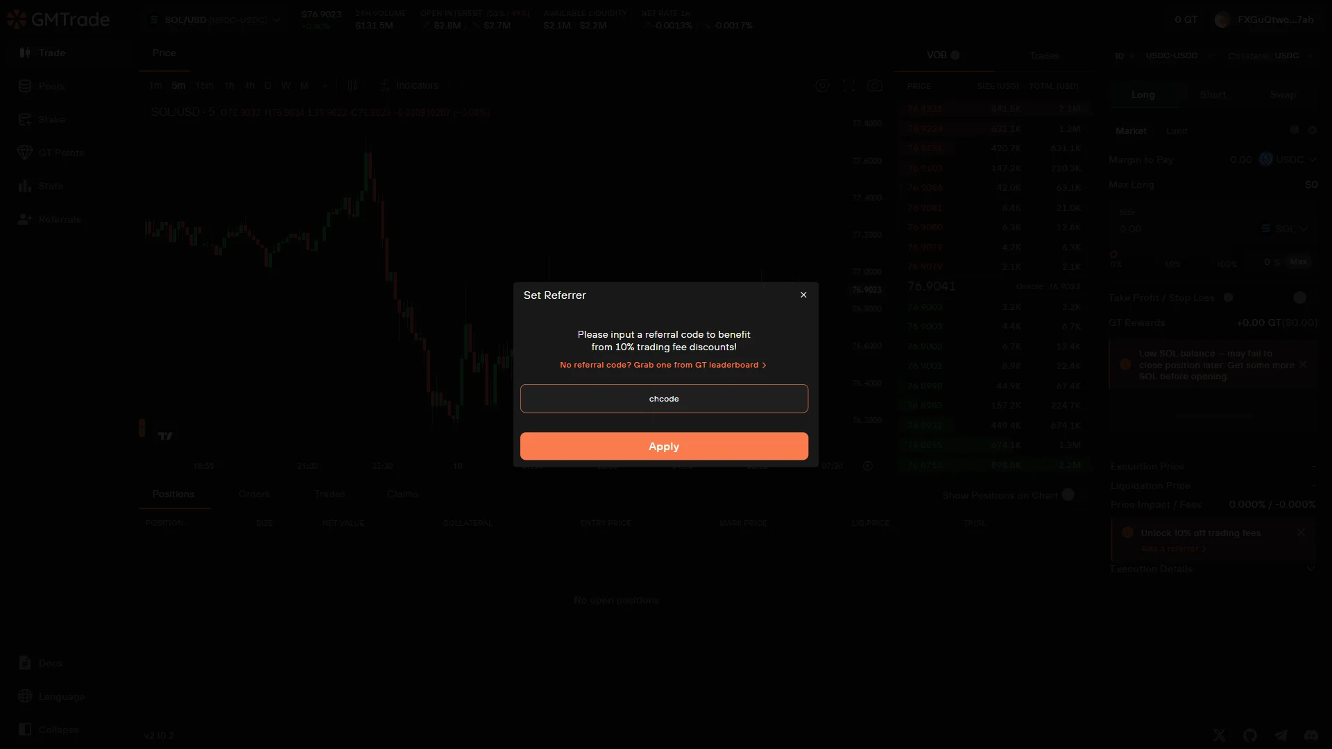 Code prefilled, ready to apply