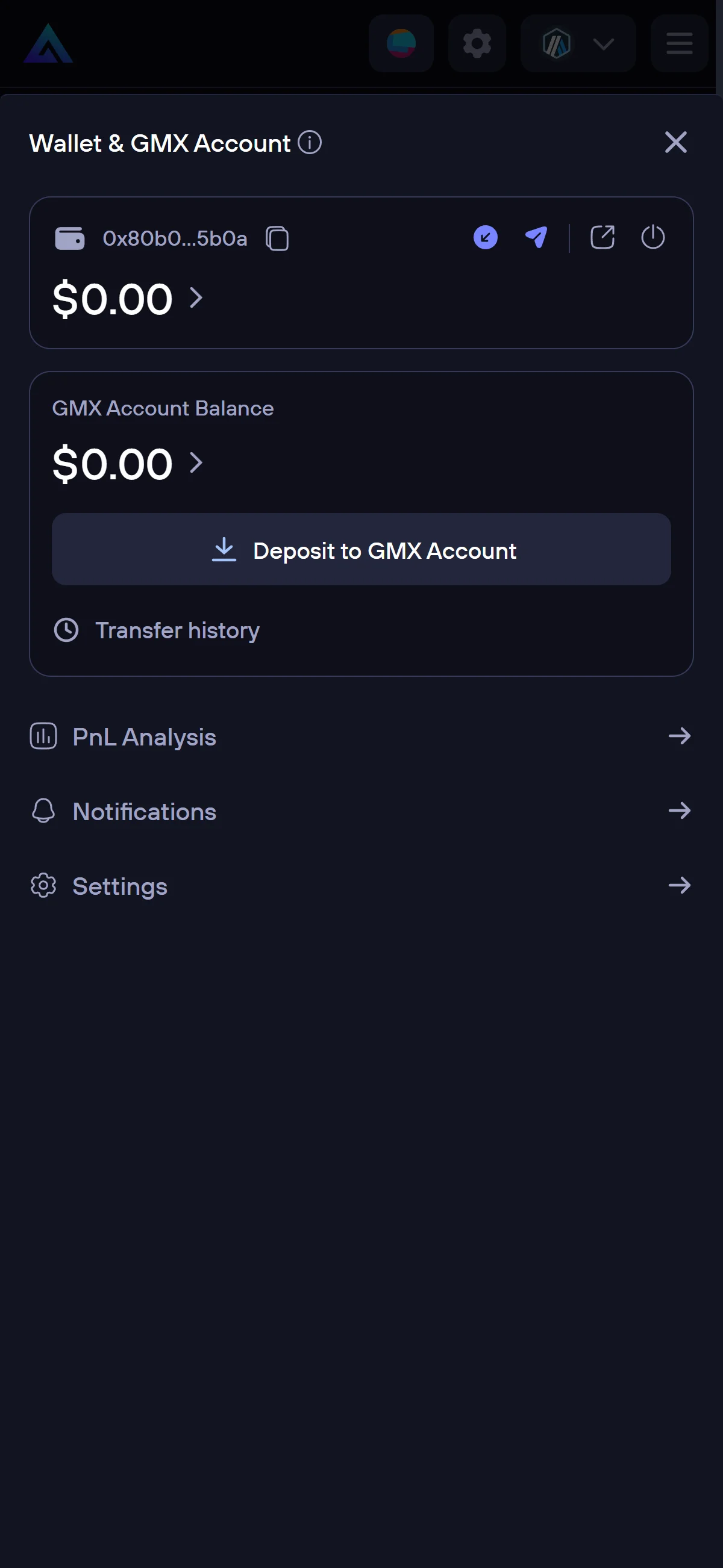 Account panel on mobile