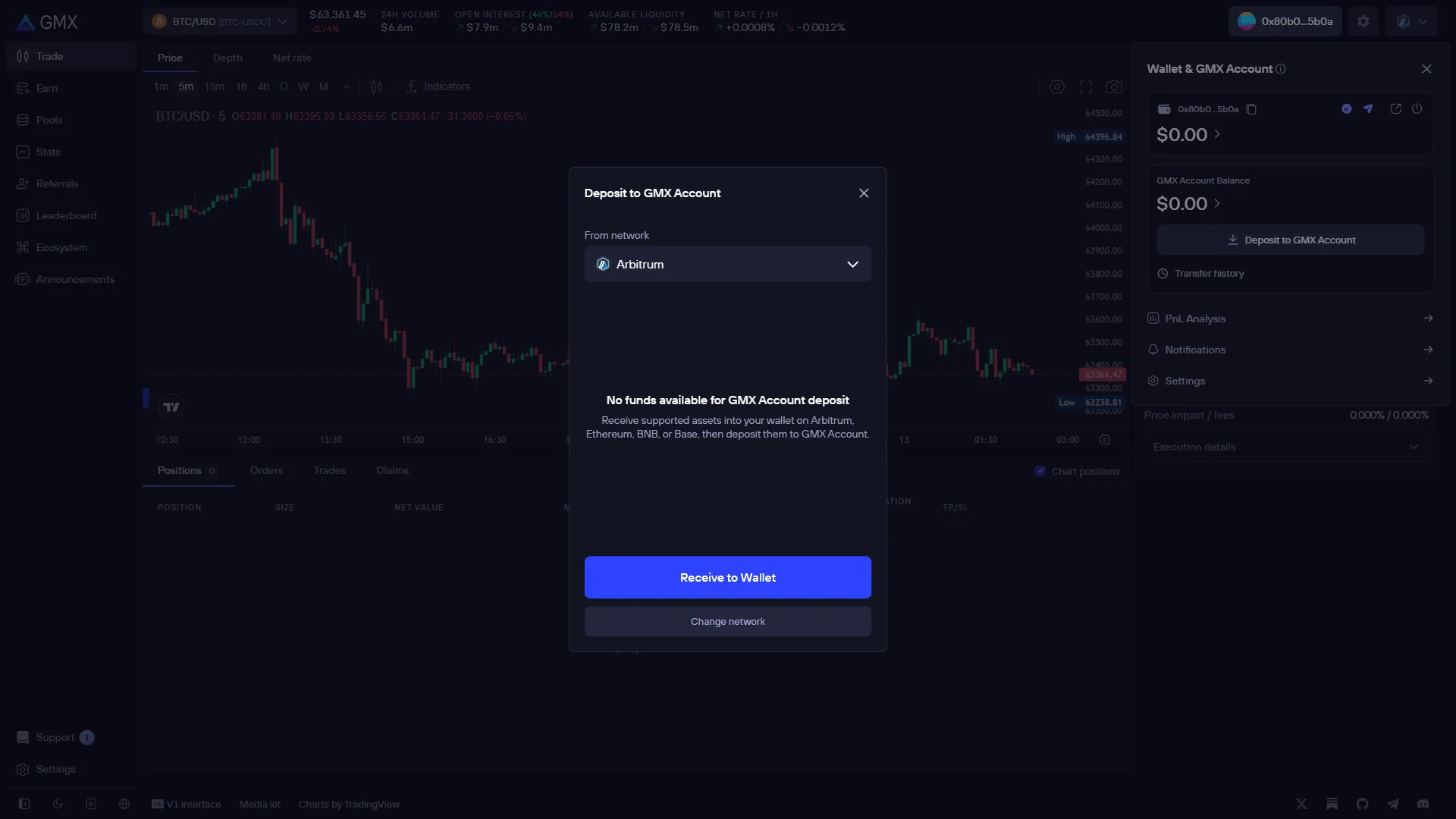 Deposit modal with no funds