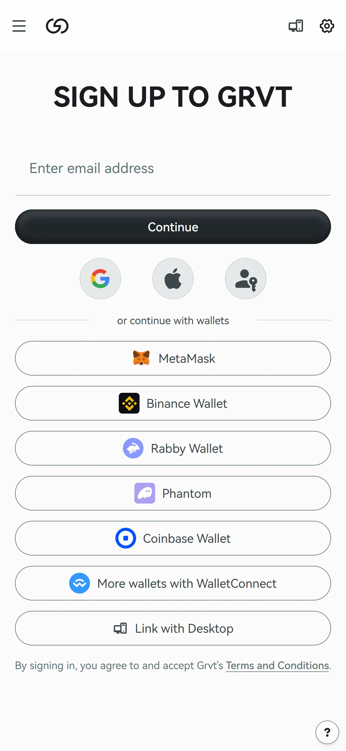 Signup screen on mobile