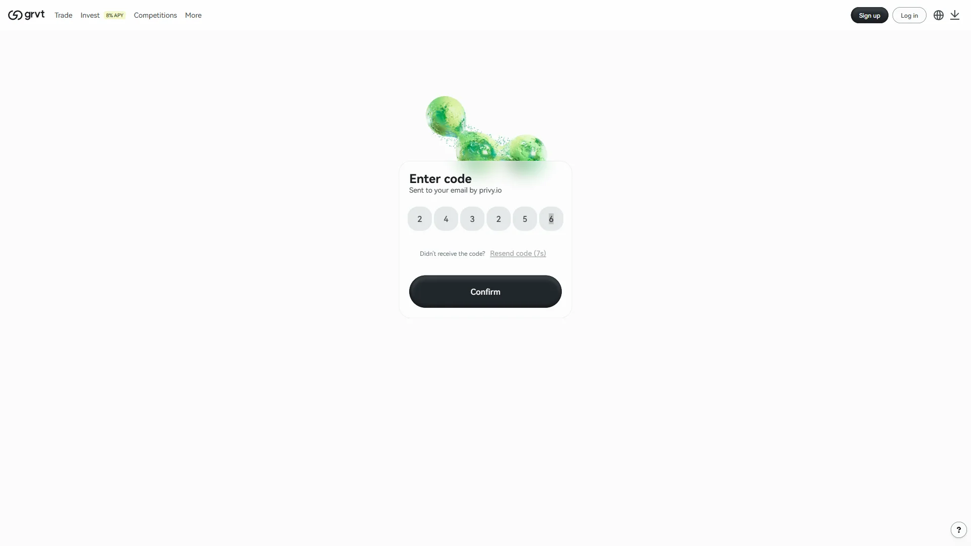 Code entry screen