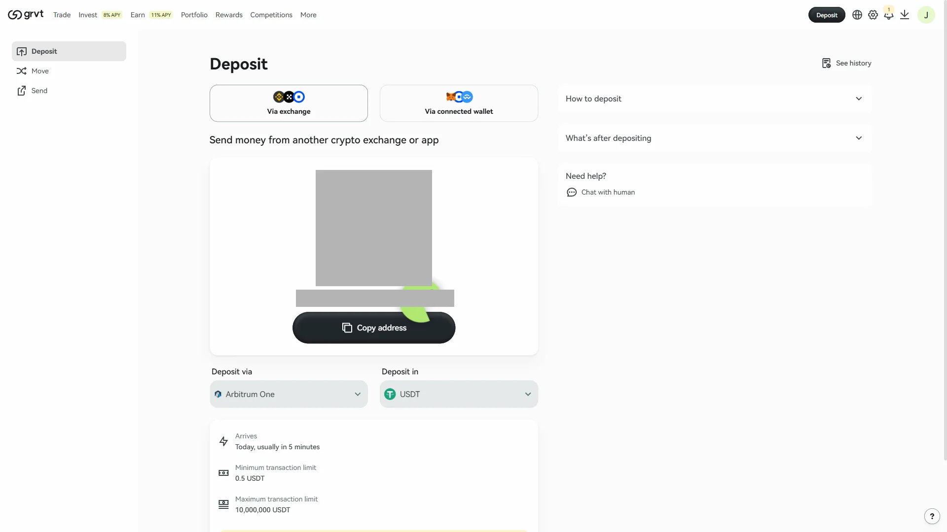 Deposit via exchange