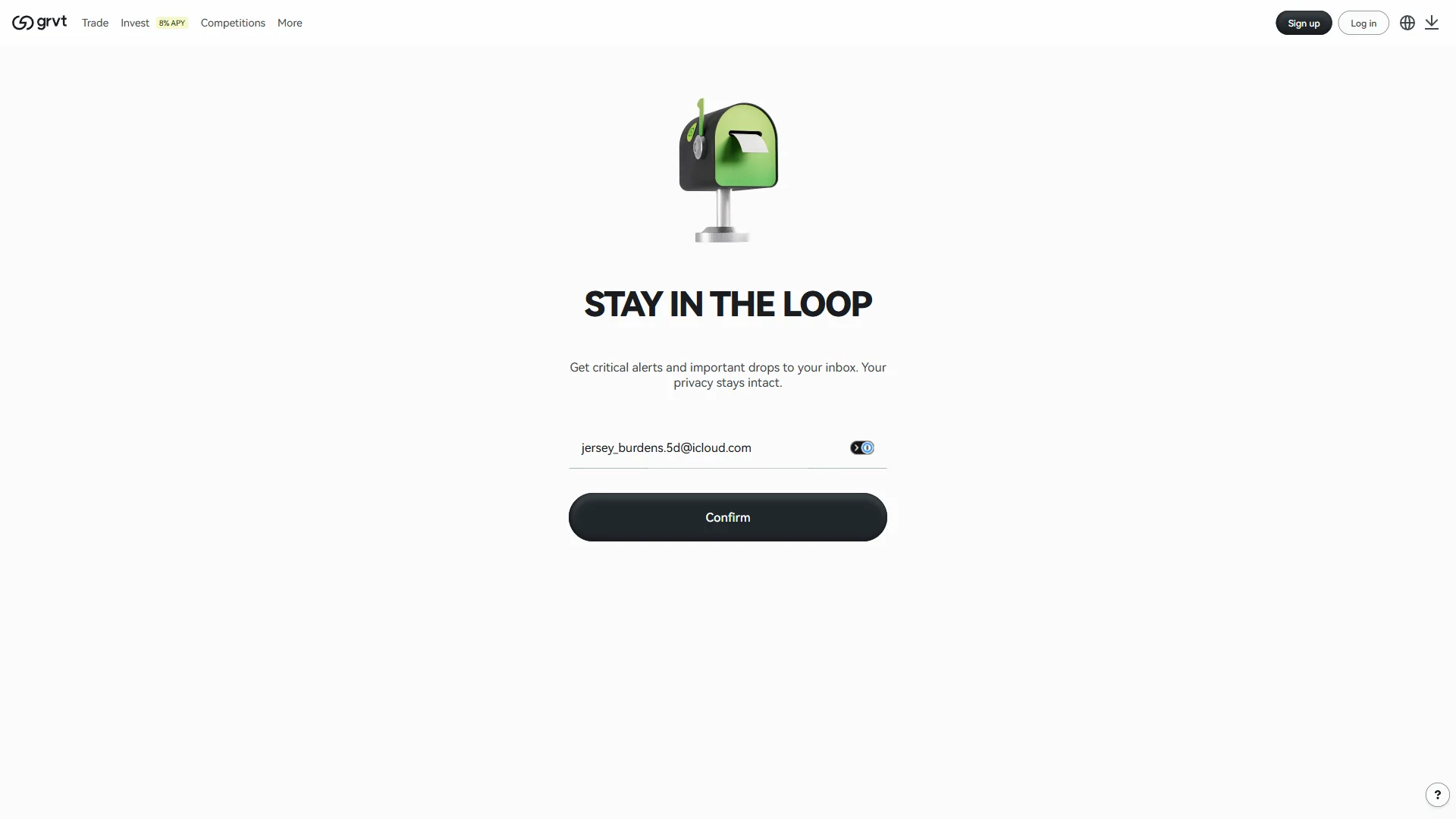 Email registration screen
