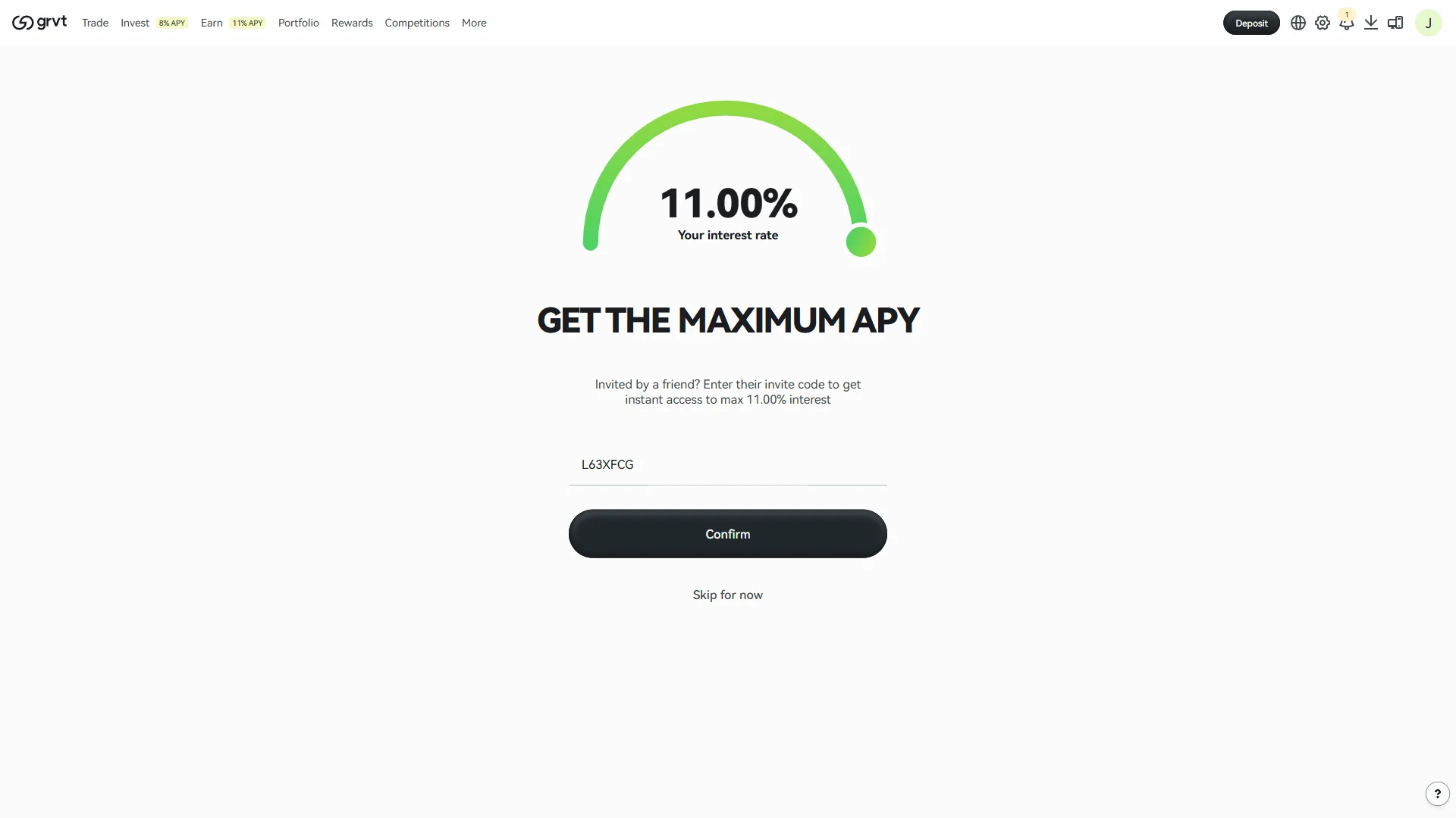 Invite code confirmation