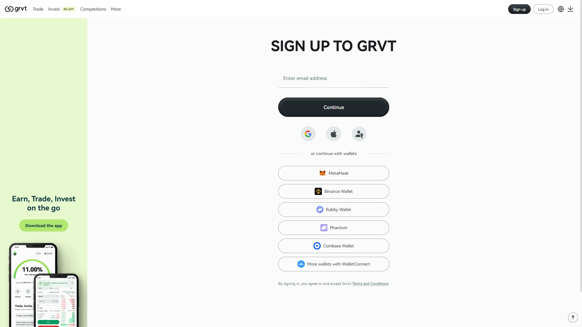 GRVT signup screen