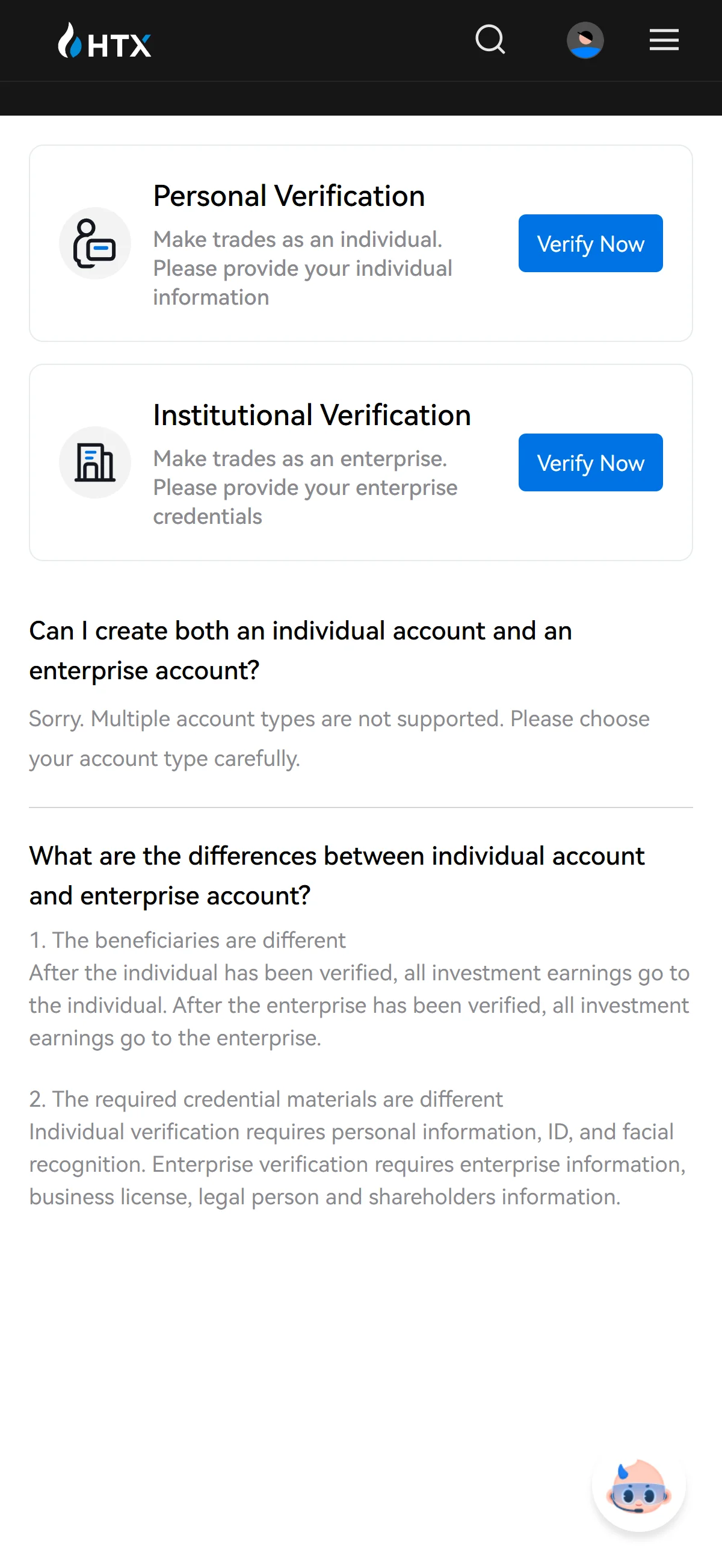 Choose account type