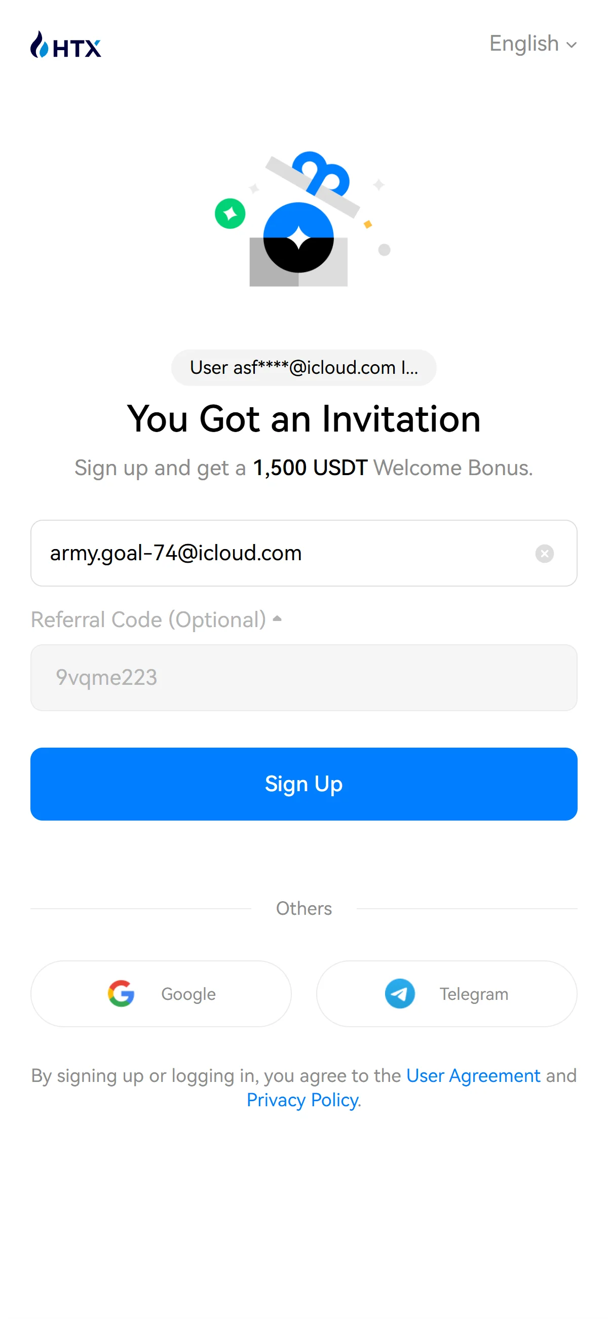 Referral code pre-filled