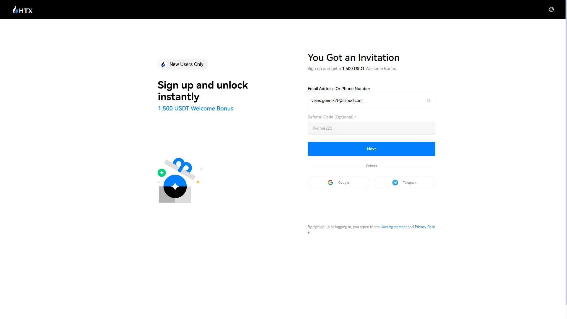 Referral code pre-filled