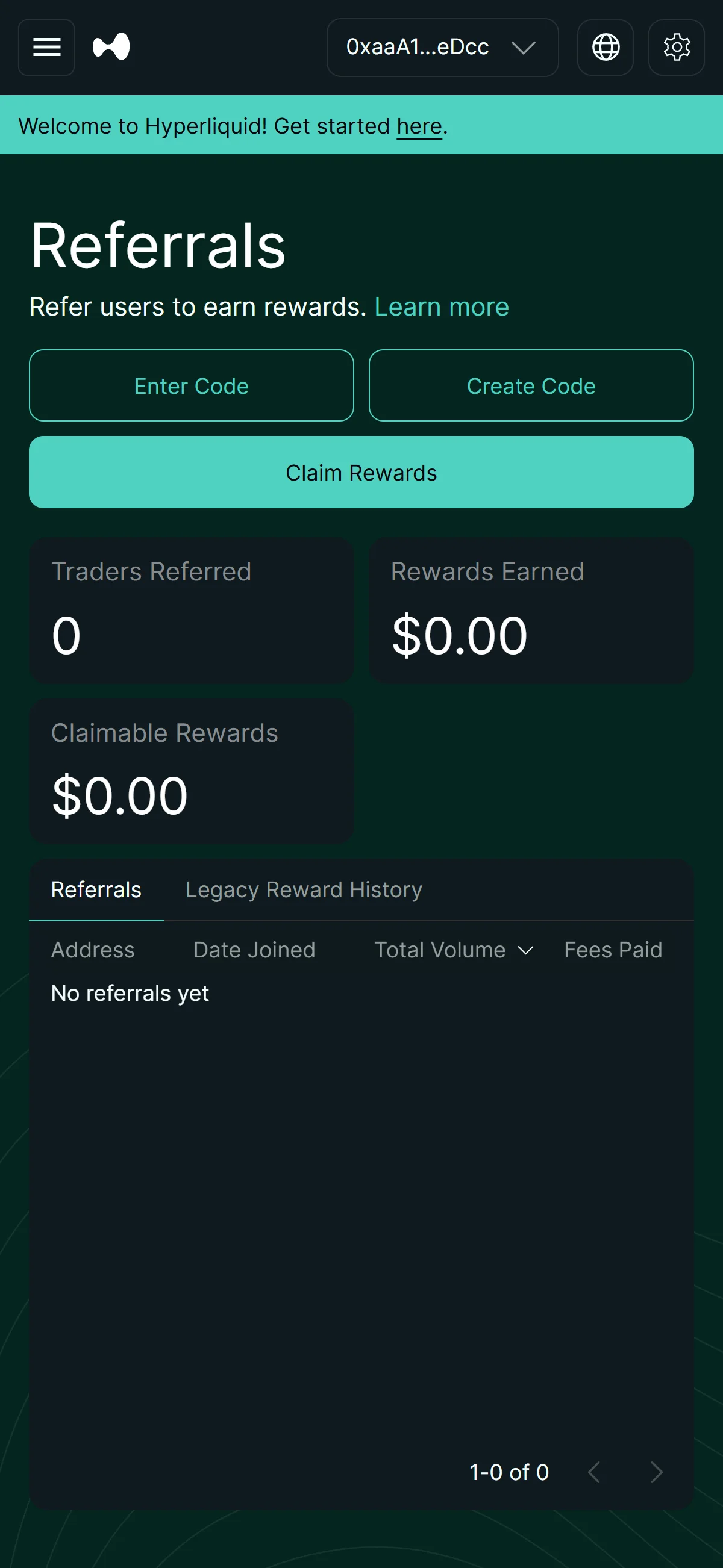Referrals page after connecting