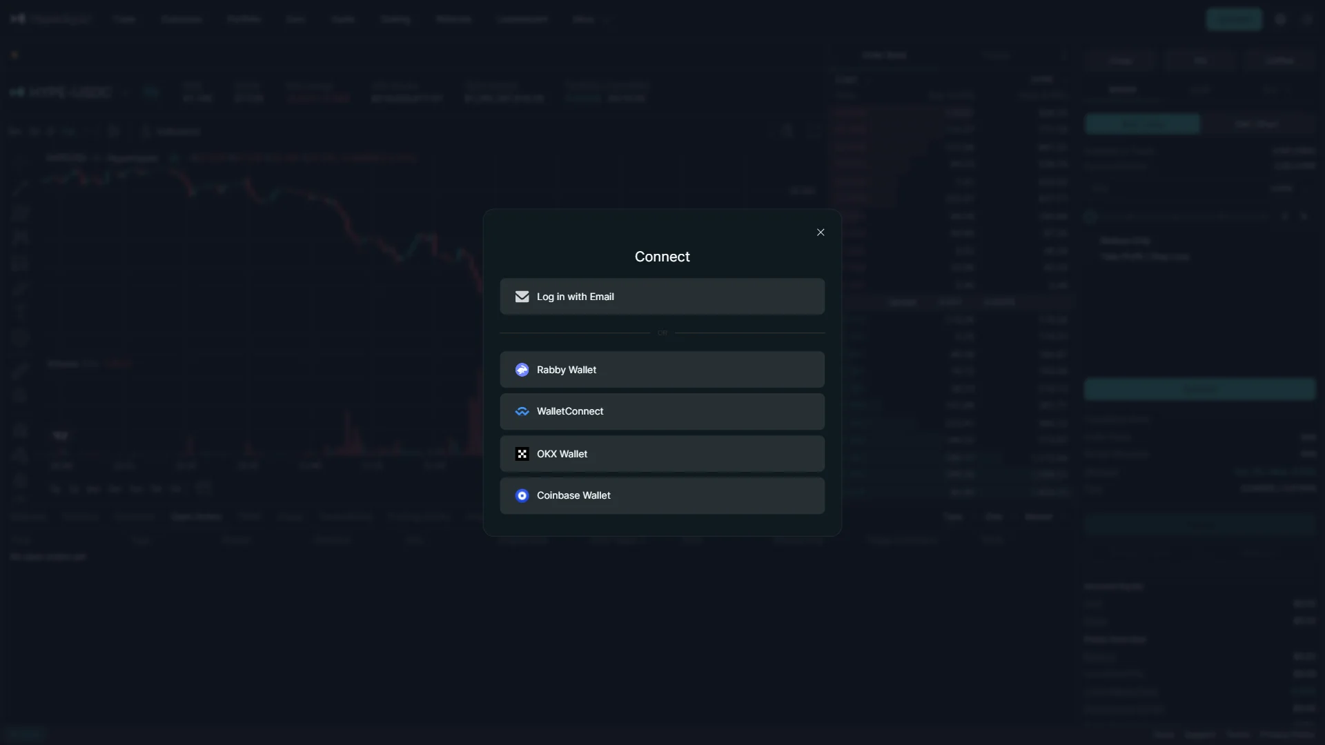 Wallet options under Connect