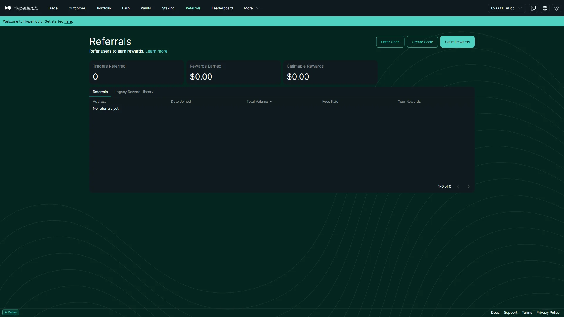 Referrals page after connecting