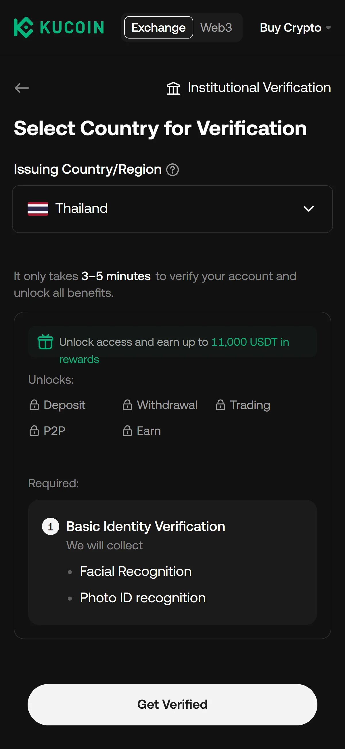 Select country for verification