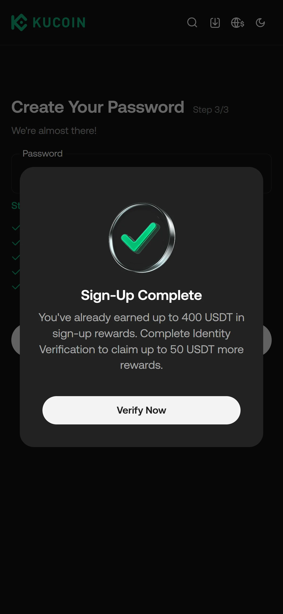 Sign-up complete confirmation