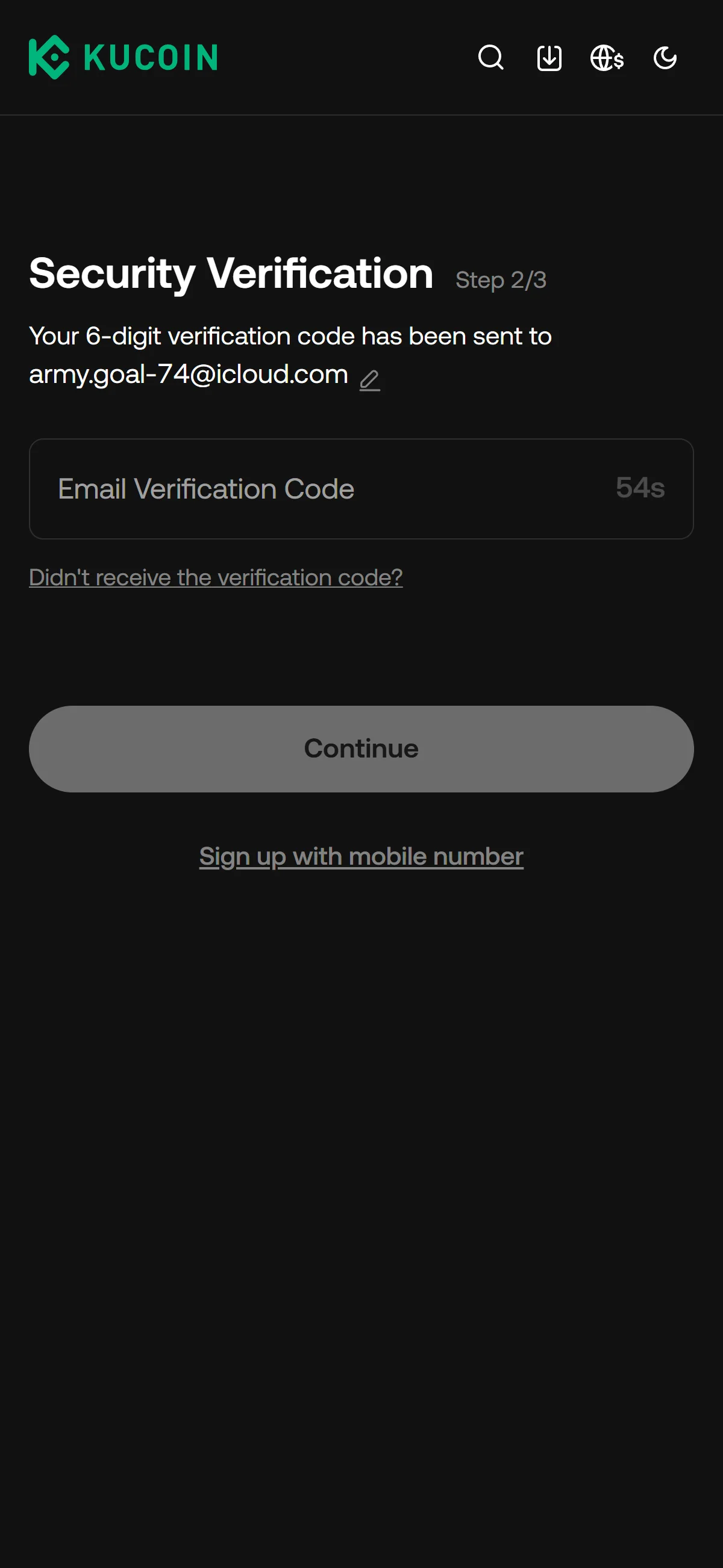 Security verification, step 2 of 3