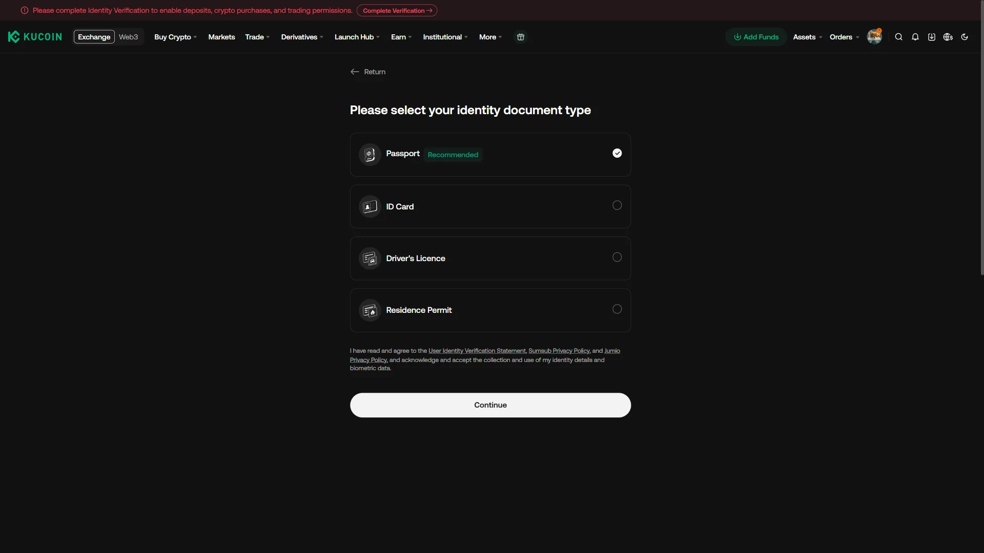 Select identity document type