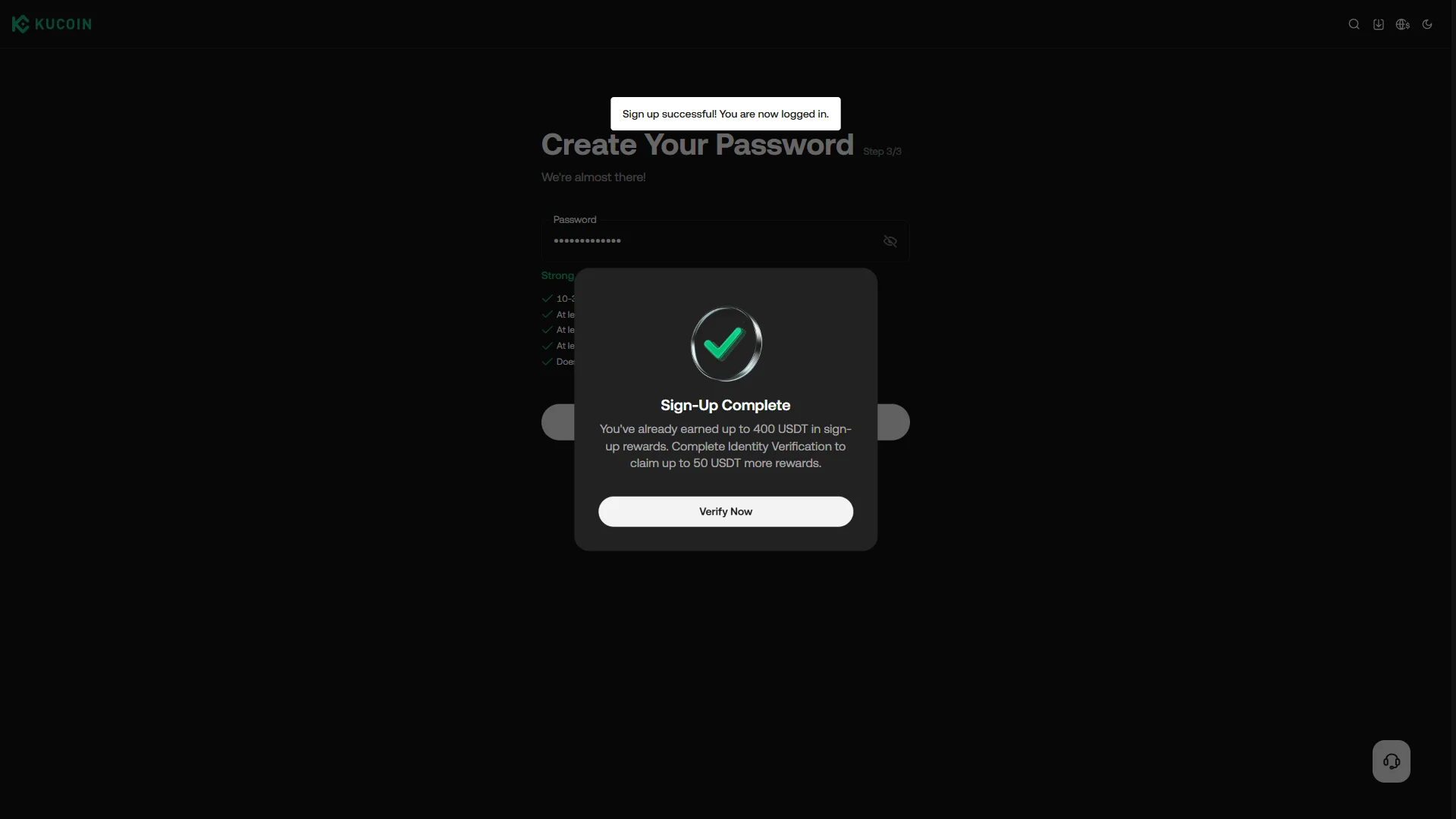 Sign-up complete confirmation